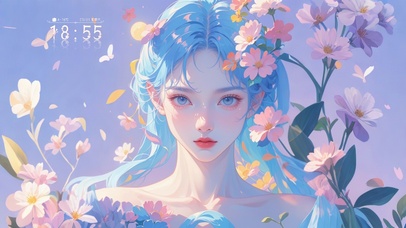 4K 蓝色长卷发女神