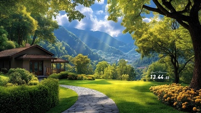 护眼山间房屋道路