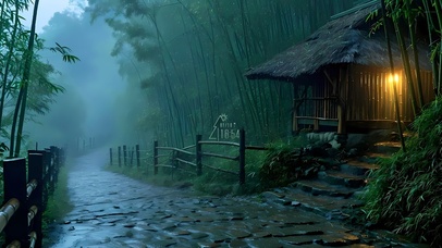 4k雨天山间小路