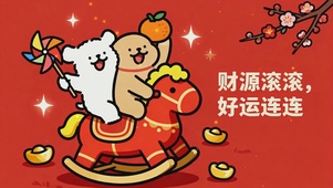 线条小狗-财源滚滚