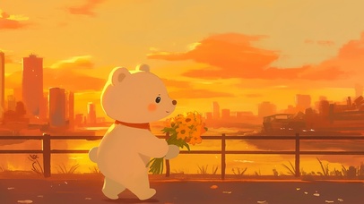 治愈温馨落日晚霞小熊可爱白熊