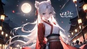 热闹街道古风少女