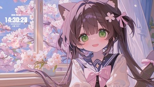 春日窗边可爱兽耳少女