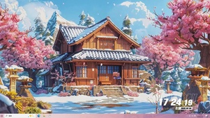 蓝天白云樱花树木雪景桌面主题