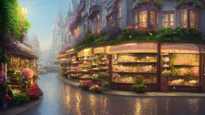 傍晚河边鲜花店