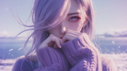 紫色系毛衣女孩