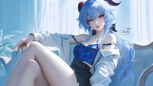 可爱蓝发女孩