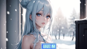 蓝发治愈雪中少女