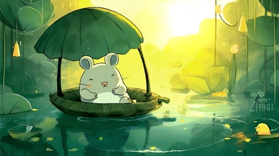 4K阳光池塘上惬意的小鼠