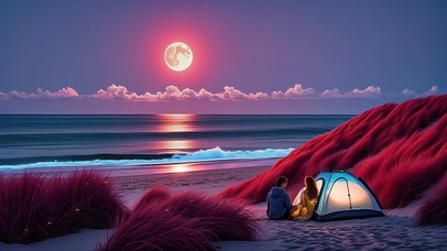 海浪月光与萤火