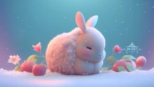 雪中酣睡的兔兔