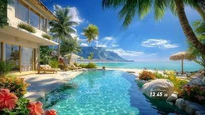 护眼海边椰树泳池别墅