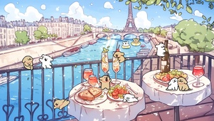 塞纳河畔的线条小狗