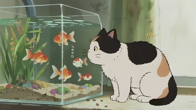 可爱好奇猫咪鱼缸
