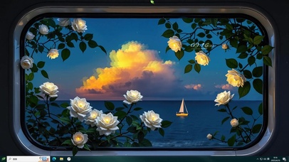 浪漫玫瑰车窗海景主题