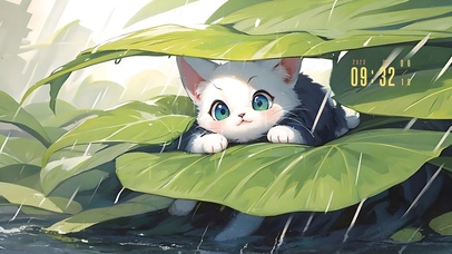 小猫躲雨