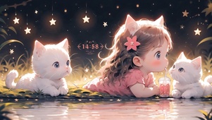 湖边女孩猫咪