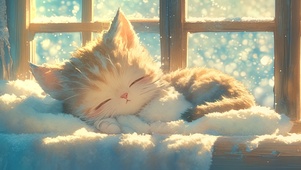 雪天阳光窗边可爱治愈睡觉的小猫