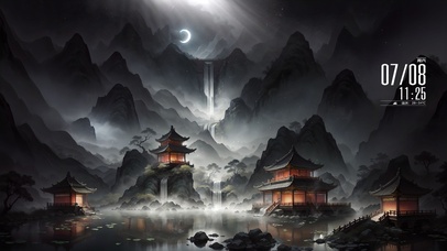 4K山川瀑布阁楼仙境