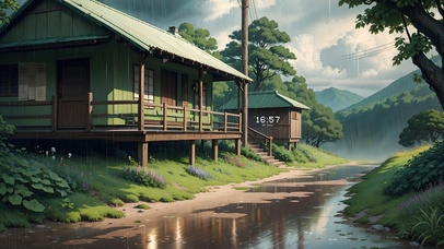 4K唯美治愈雨天乡村小路木屋