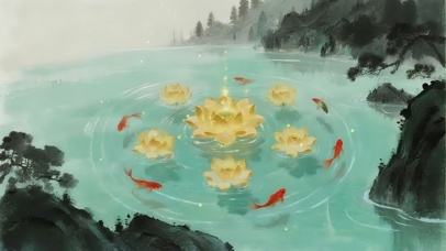 锦鲤绕金荷，福运伴一生