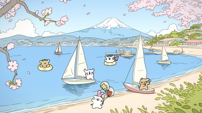 治愈海边大海插画线条小狗可爱