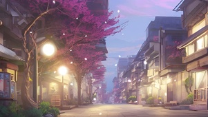 傍晚的小镇街景
