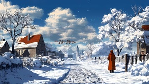 复古雪景乡村