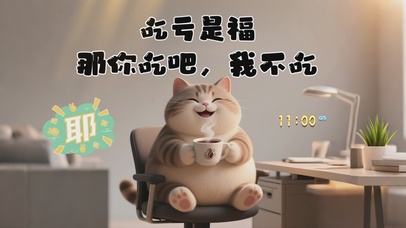 小胖猫萌趣文字桌面