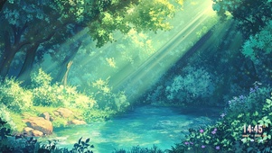 森林溪流阳光-带鱼屏