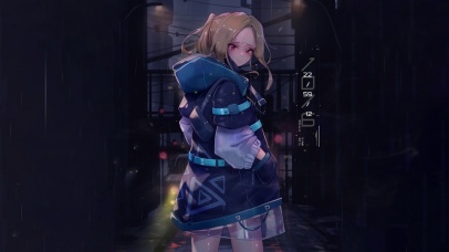 治愈雨天城市小巷少女