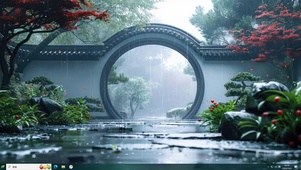 唯美国风文艺雨中庭院主题