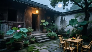 傍晚乡村庭院