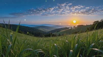 清晨日出第一缕阳光照在草地上