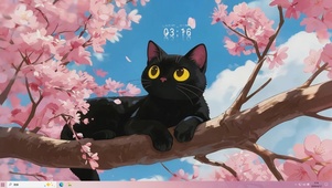 樱花树梢黑猫
