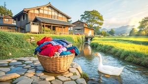 河边洗衣服