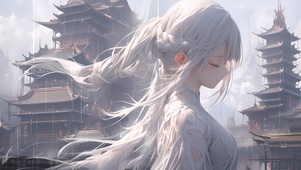 4K 雨下恬静少女
