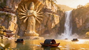 悬崖寺庙千手观音