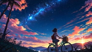 晚霞单车女孩