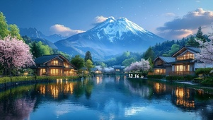 治愈夜晚湖畔楼阁