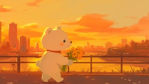 治愈温馨落日晚霞小熊可爱白熊