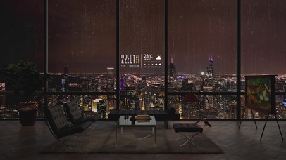 4K唯美治愈雨夜城市房间