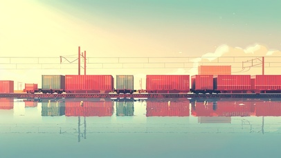 落日时分的集装箱