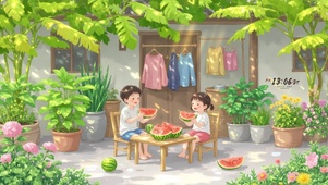 夏天小院吃西瓜