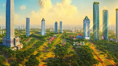 夕阳下城市风光