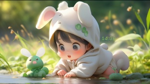 夏日溪边萌娃
