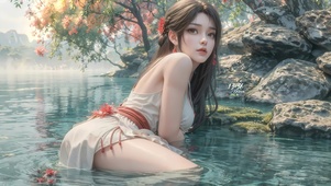 池塘里的女孩