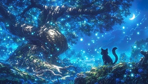 神秘魔法森林中的黑猫