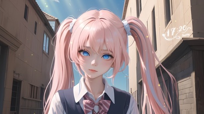 可爱清纯粉发校服少女