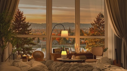 唯美治愈湖景房间卧室